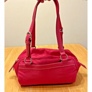 Talbots Barrel Shoulder Bag Purse‎ Pink Microfiber Double Strap Retro